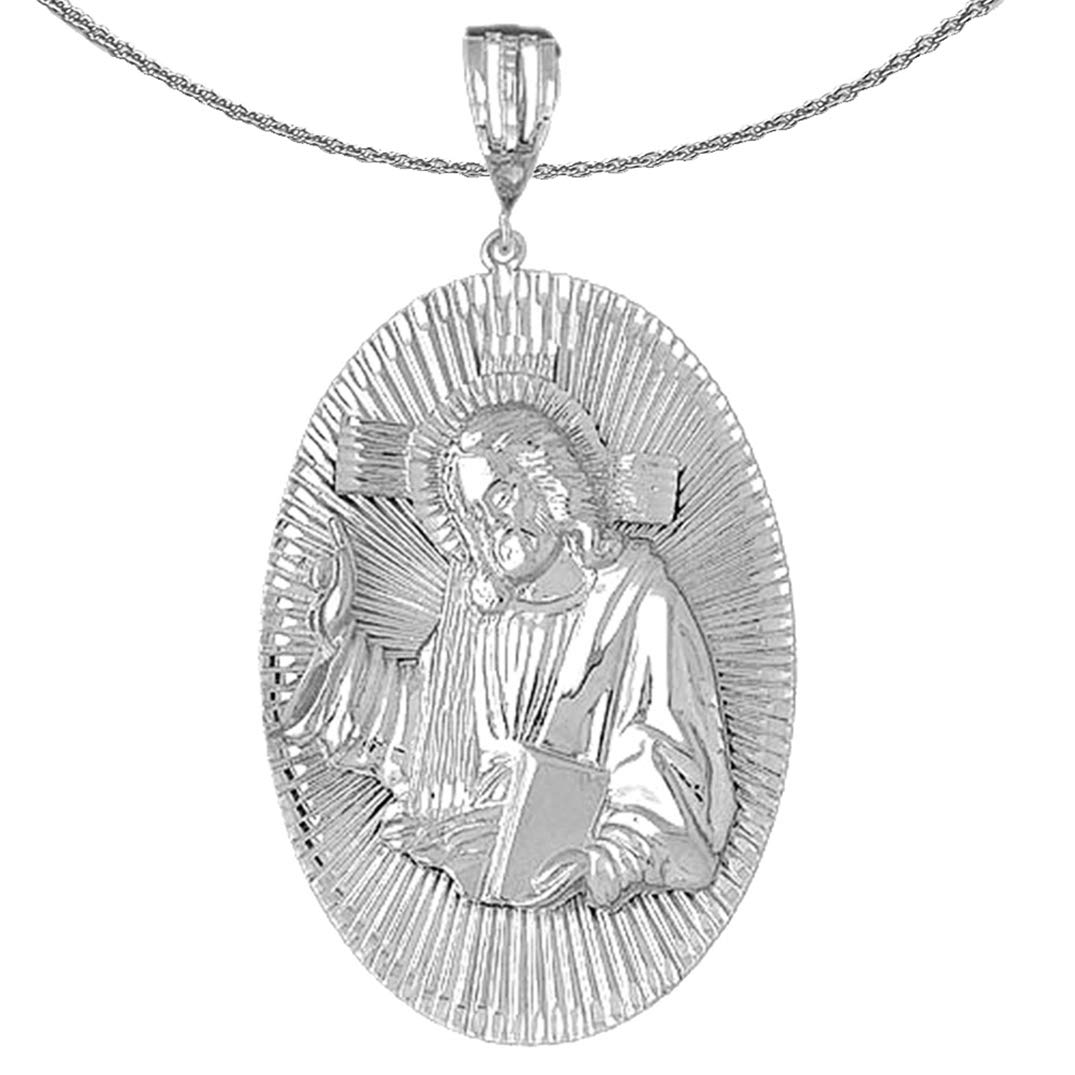 Jewels Obsession Gold Jesus Medal Necklace | 14K White Gold Jesus Medal Pendant with 18" Necklace