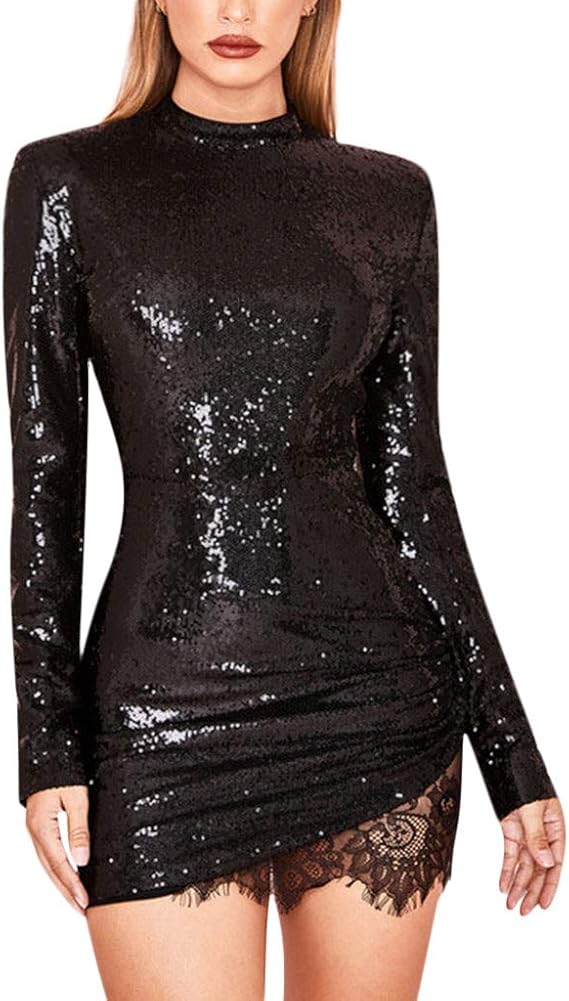 JESFFER Vintage Prom Dresses, Women's Sparkle Glitzy Glam Sequin Long