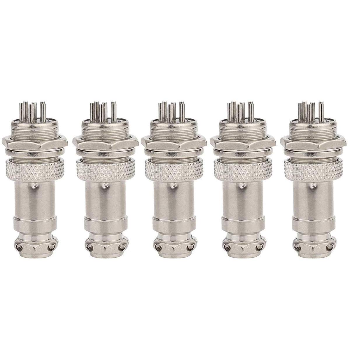 Clyxgs GX16 6 Pin Panel Mount Round Metal Aviation Plug Adapter Male Female Plug Metal Socket (Pack of 5)