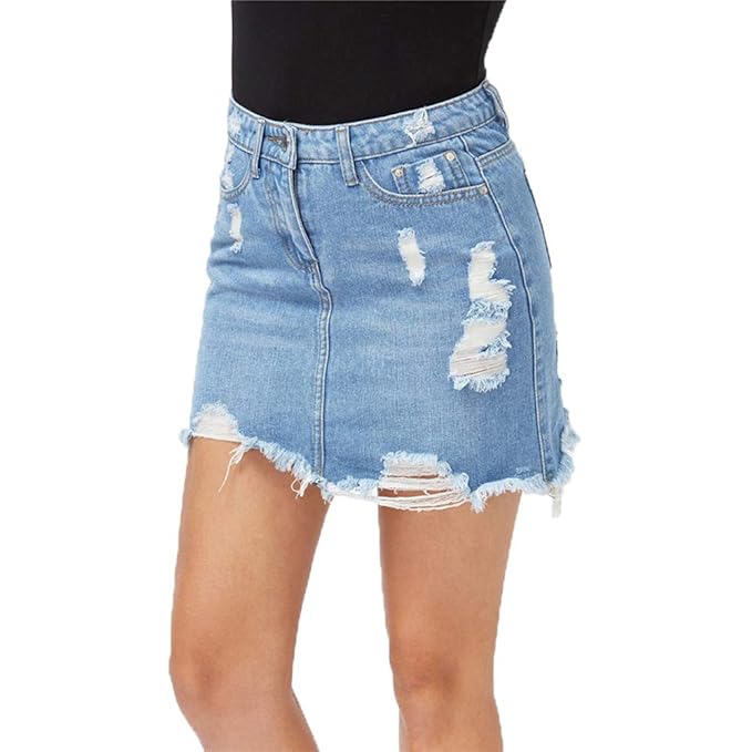 Keven Damen Denim Rock Hoch Lose A-Linie Kurz Skirt Einfarbig Taillierte Jeansrock