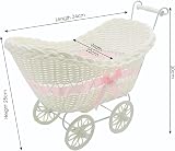 SAFRI Baby Pram Hamper Wicker Toy Basket with Handles White Pink 34x22x25cm view 2