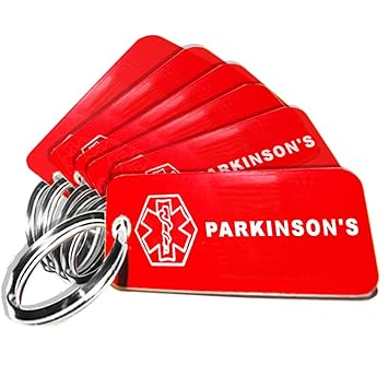 My Identity Doctor - 6 Pre-Engraved Parkinsons Plastic Medical Alert ID Keychains, Small