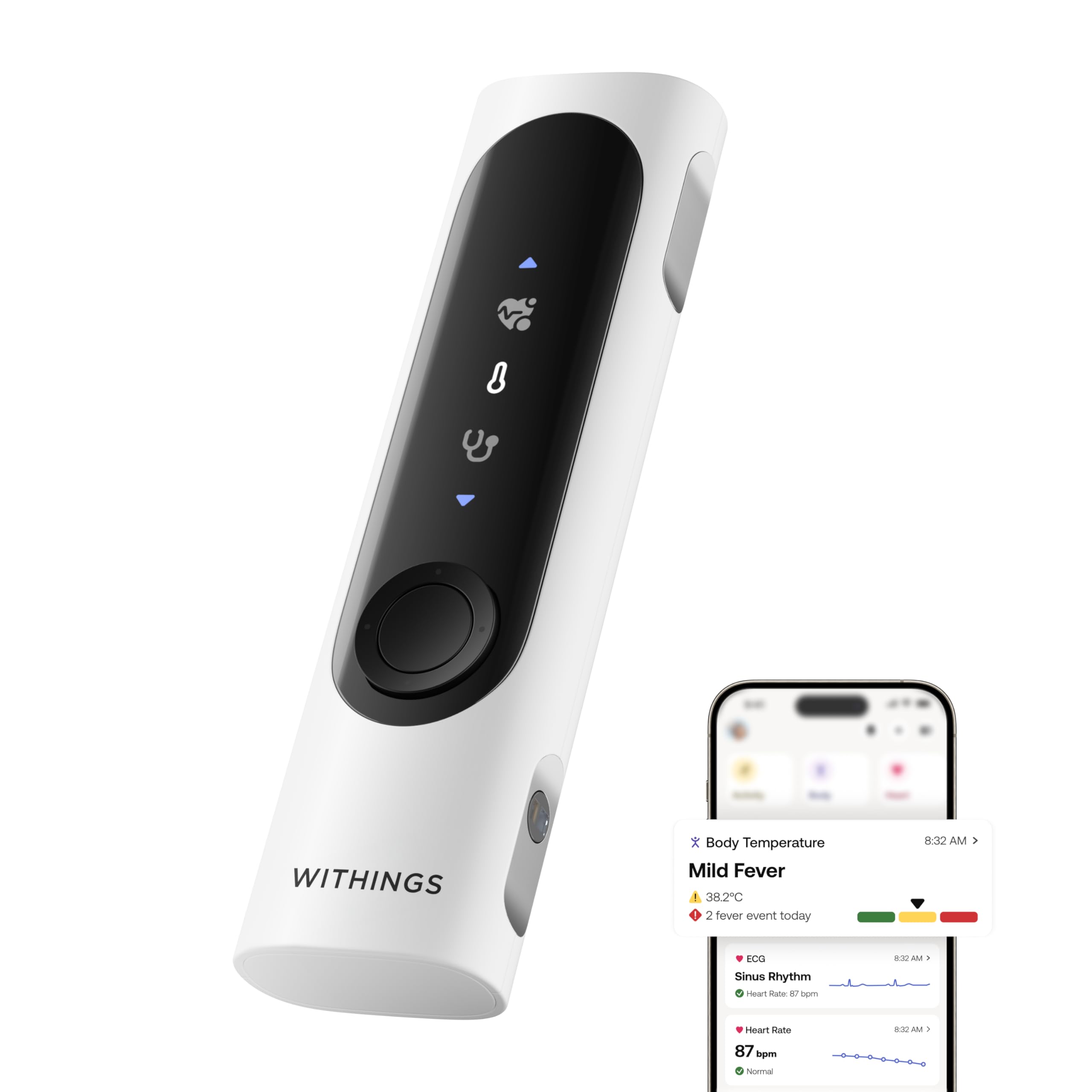 WITHINGS BeamO – Kontaktloses digitales Smart Thermometer, Fiebererkennung, 4-in-1 MultiScan, EKG, Pulsoximeter, Digitales Stethoskop, Für Kinder & Erwachsene, Multi-User, Familiengesundheit
