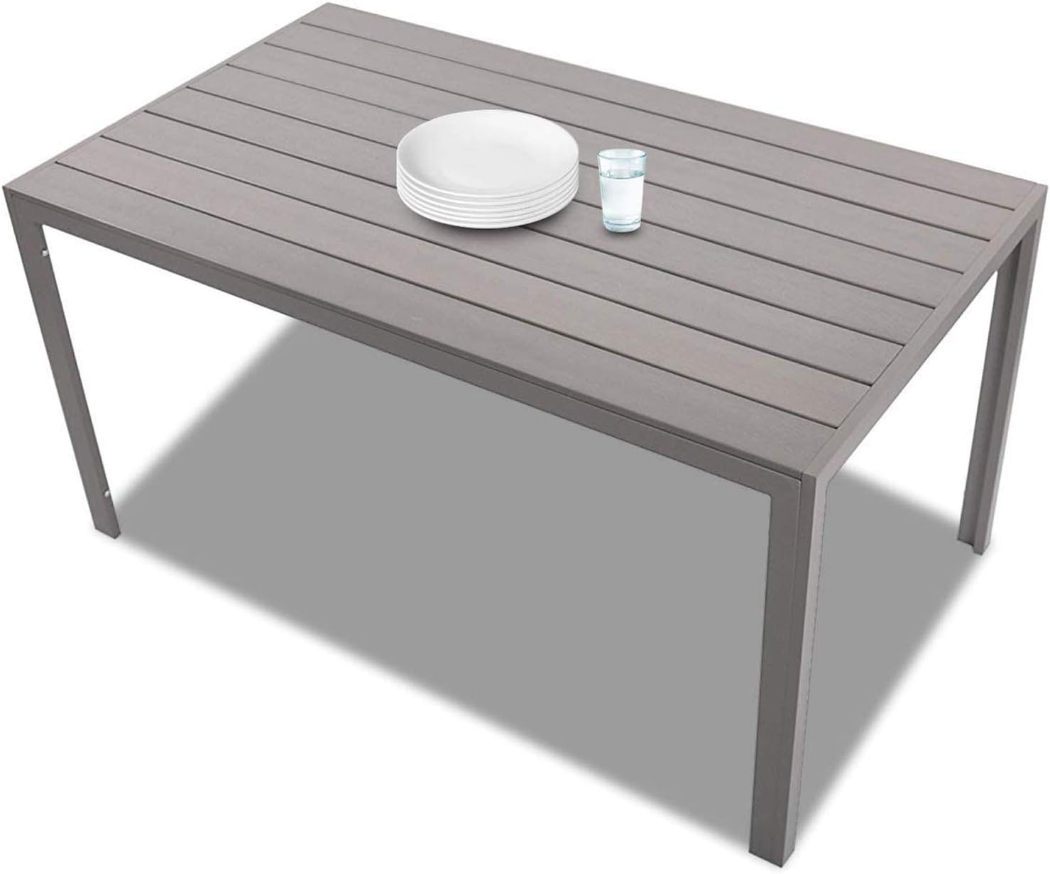 KARMAS PRODUCT Patio Dining Table Outdoor Aluminum Rectangle Table,All Weather Resistant,Size 55.1”L X 31.5”W X 28.3”H,Gray