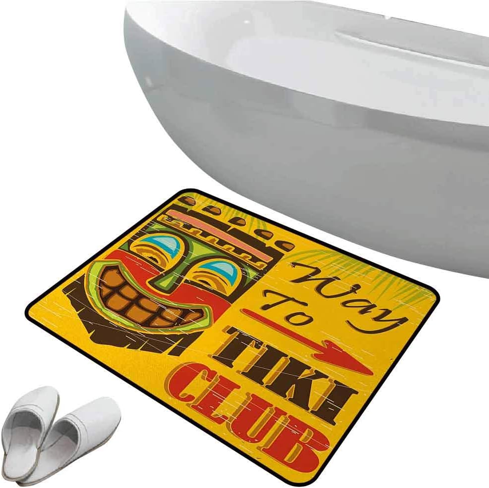 Jktown Tiki Bar Outdoor Doormat Inside Entrance 23.6"x35.4" Way to Tiki Club Vintage Poster Design Retro Grunge Polynesian Exotic Retro Print
