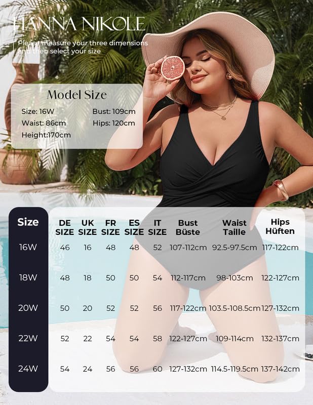 Hanna Nikole Women's Tummy Control Swimsuit Large Sizes Push Up Swimwear One-Piece Shape Swimsuits Elegant Swimwear Crossover Monokinis Adjustable Swimsuit Comfortable Beachwear