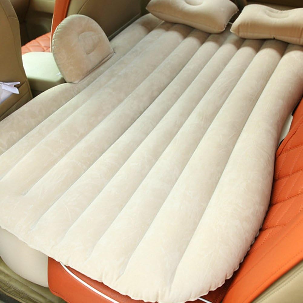 CDGroup [BUY 1 GET 8] Car Inflatable Mattress Flocking, Back Seat Extended Air Bed for SUV, Inflatable Air Bed Cushion Changeable and Multifuncional for Long Driving Trips,Travel, Camping (Beige)