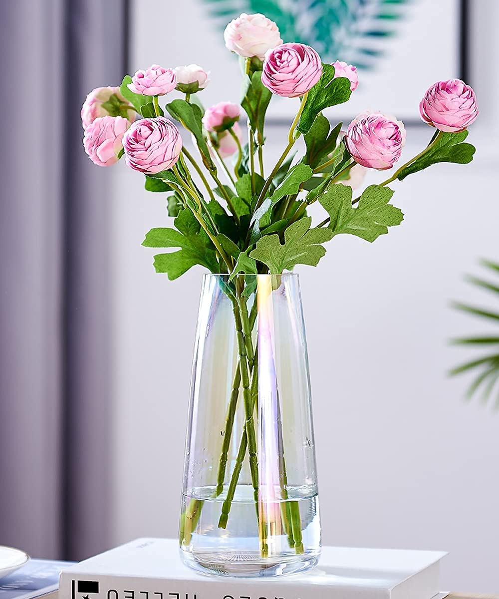 Vzmiza Premium Quality Exquisite Clear Large Tall Flower Vase 22 cm - Home Décor, Room Farmhouse, Centerpiece, Patented Design
