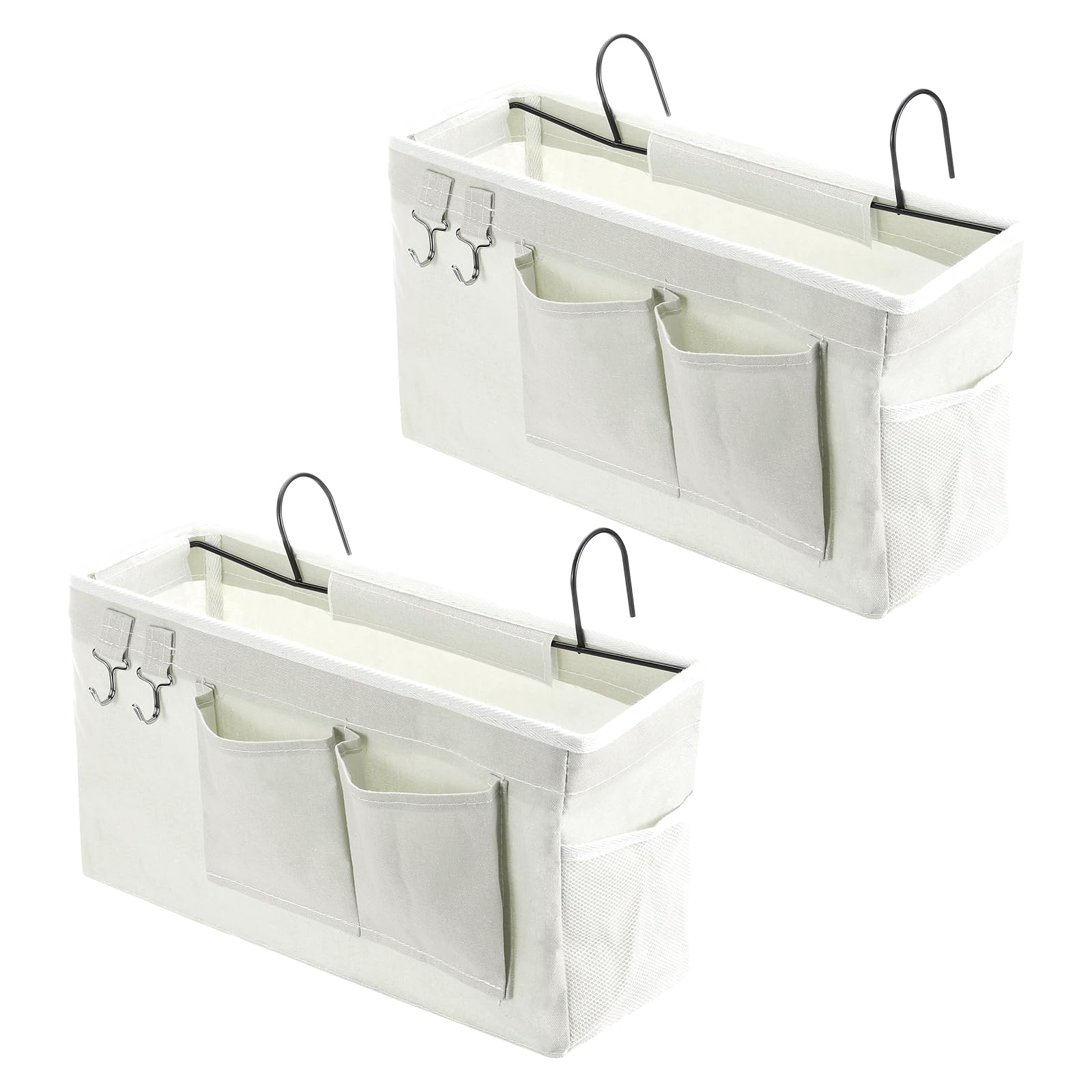 PATIKIL 2pcs Bedside Caddy, Bed Caddy Bunk Bed Caddy Bedside Organizer Bunk Bed Hanging Storage Caddy Bag with Hooks for College Dorm Bunk Bed Rails Headboards, White