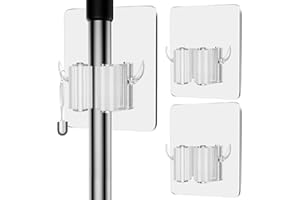 HOOCAS Broom Holder Wall Mount Self Adhesive 2 Pack, Clear, Transparent, Plastic, Adjustable, Easy to Install, Removable