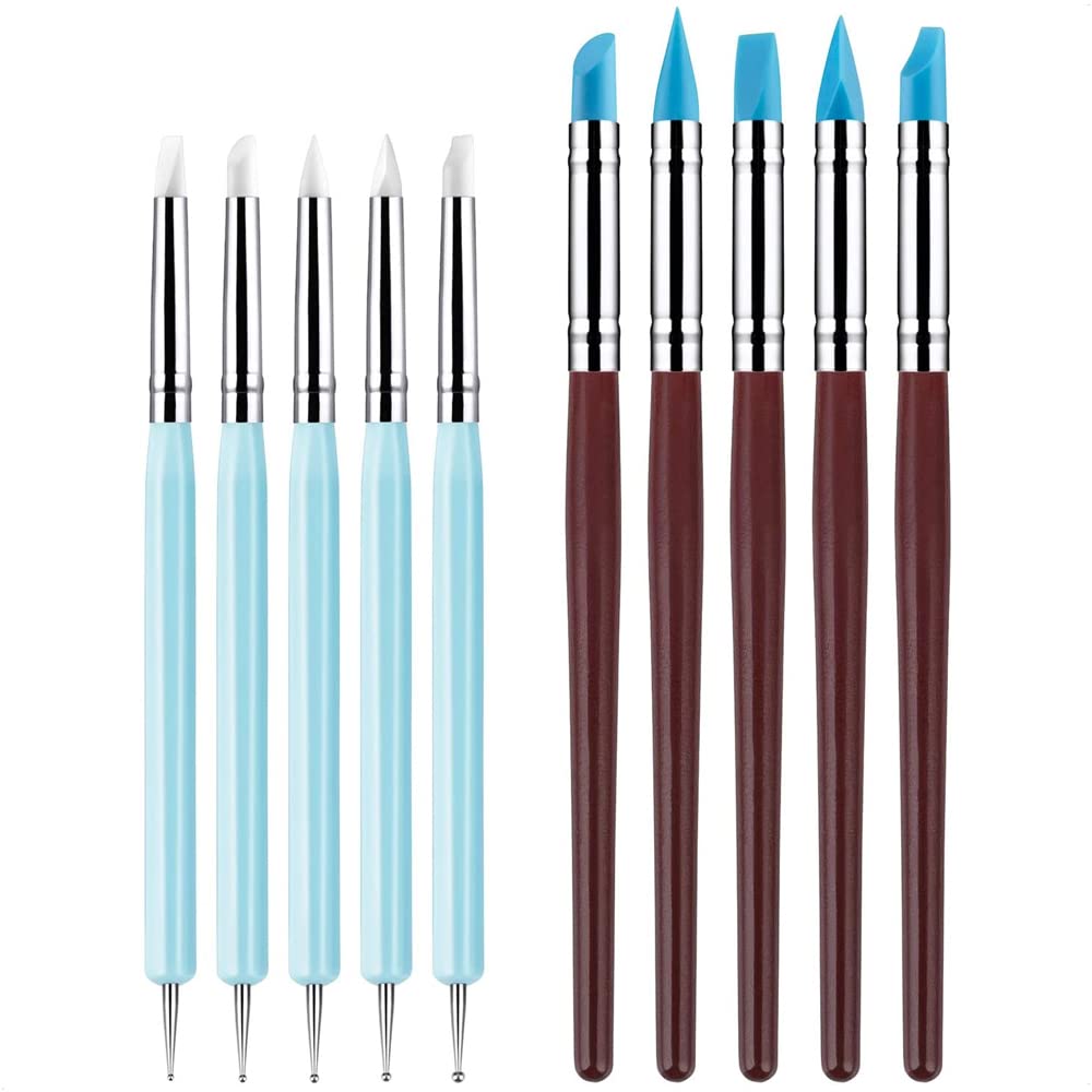 MMOBIEL 10x Silicone Rubber Clay Sculpting Tools - Silicone Rubber Paintbrush and Modeling Ball Dotting Tool for Pottery Craft and DIY Handicraft Nail Art