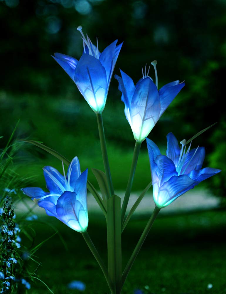 Bright Zeal 1Bundle Solar Lily Flower Light (Blue) Garden Decoration