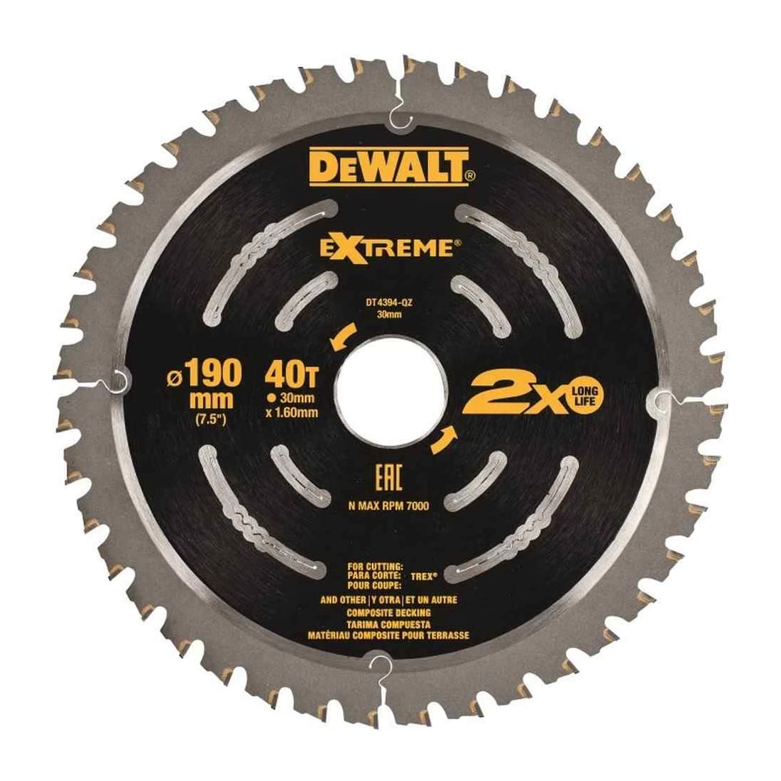 DT4394-QZ - Hoja de Sierra Circular para suelos compuestos 190mm
