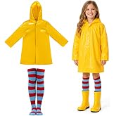 MEJORMEN Girls Yellow Hooded Jacket With Striped Socks For Halloween | Lightweight Raincoat Jacket With Red And Blue Striped Socks, Perfect For Halloween Parties And Seasonal Events