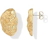 PAVOI 14K Gold Plated Chunky Sea Shell Earrings for Women - Statement Coastal Seashell Stud Earrings - Trendy Beach Geometric Ridge Studs Summer Jewelry