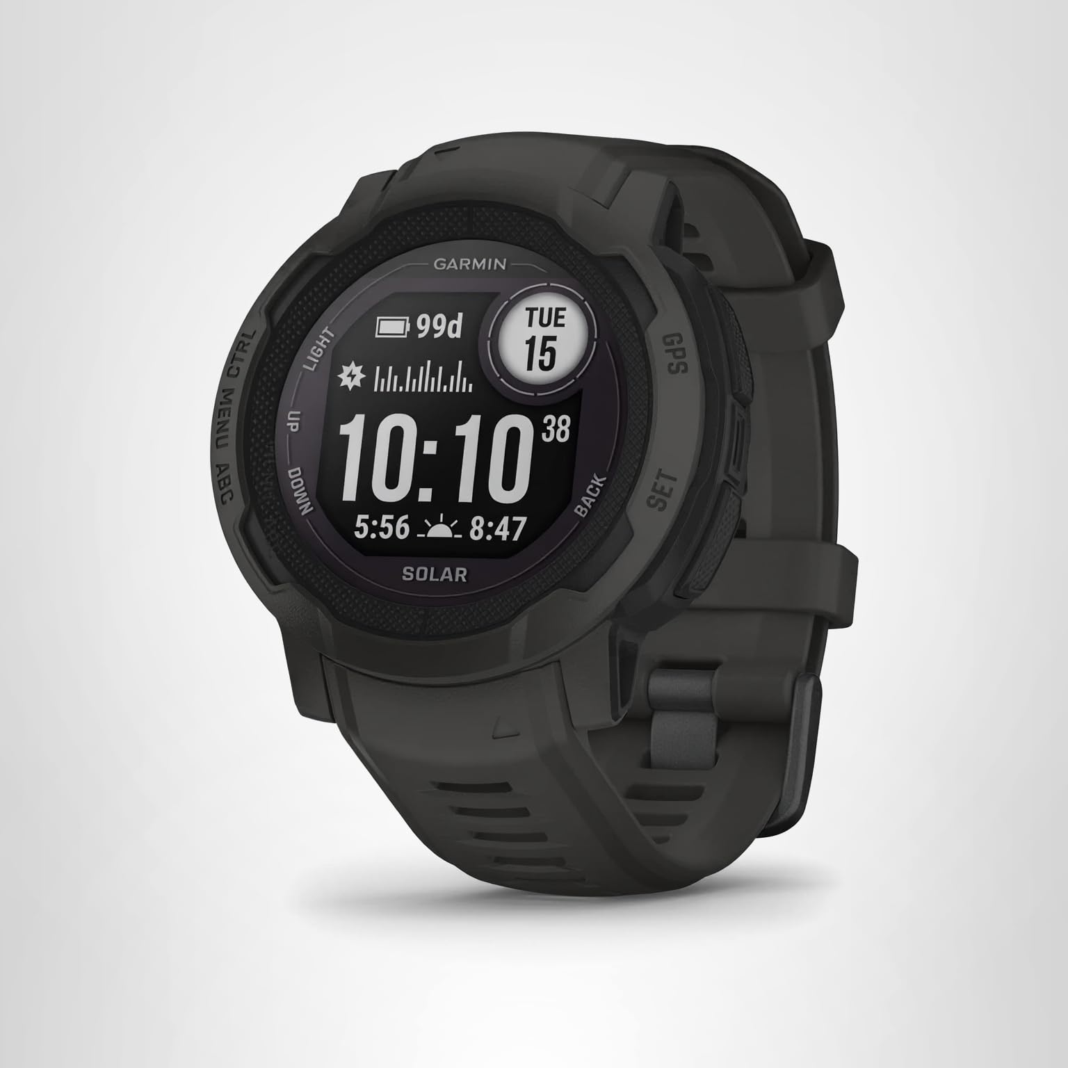 Garmin Instinct 2 Solar, Smaller-Sized Rugged Outdoor Watch with GPS, with Solar Charging Capabilities, Built for All Elements, Multi-GNSS Support, Tracback Routing and More, Graphite
