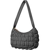 WOVTATOO Small Quilted Shoulder Handbag Crescent Puffer Purse for Women Hobo Every Day Clutch