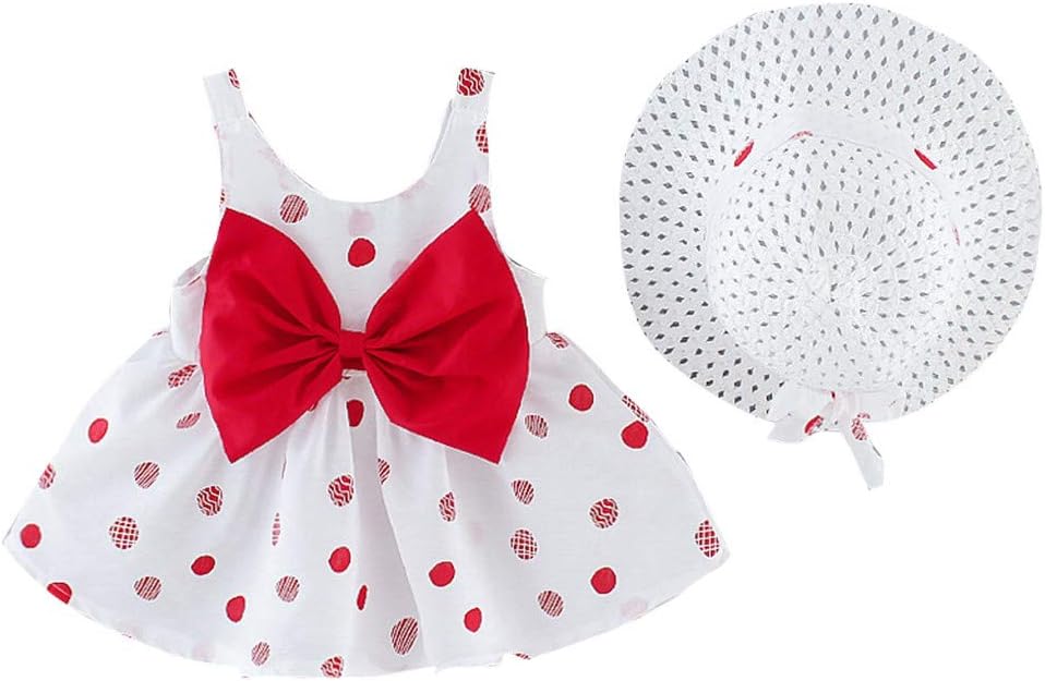 KpopBaby 2Pcs Tulle Skirt Toddler Baby Kids Girls Ruched Bow Dot Princess Casual Sleeveless Dress Fisherman Hat Outfits