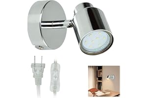 DINGLILIGHTING DLLT Indoor LED Wall Spotlight Adjustable Spot Light-3W Multi-Purpose Wall Lamp Classical Surface Mounted Downlight GU10 Bulb with US Plug for Bedside Headboard Picture, Polished Chrome, Warm White