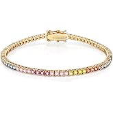 MDFUN 2mm Tennis Bracelet for Women, Colorful Cubic Zirconia 14K Gold Plated Bracelet, Rainbow Round Cut CZ Tennis Link Trendy Jewelry Gift, Size 6.5-7 Inch