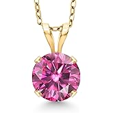 Gem Stone King 14K Yellow Gold Pink Moissanite Pendant Necklace for Women | 0.80 Cttw | Gemstone Birthstone | Round 6MM | With 18 Inch Silver Chain