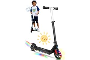 Caroma Electric Scooter for Kids, Adjustable Height & Speed, 150W/180W Kids Electric Scooter For Ages 6-14, Max 10 Mph & 7 Miles, LED Display, Colorful Rainbow Lights, Foldable Scooter for Boy & Girls