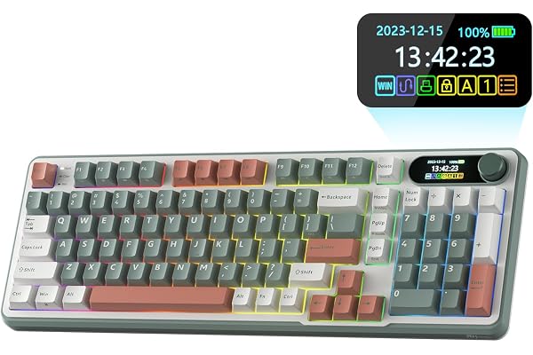 RK ROYAL KLUDGE S98 Mechanical Keyboard w/Smart Display & Knob, Top Mount 96% Wireless Mechanical Keyboard BT/2.4G/USB-C, Hot Swappable, Software Support, Creamy Sounding, 98 Keys