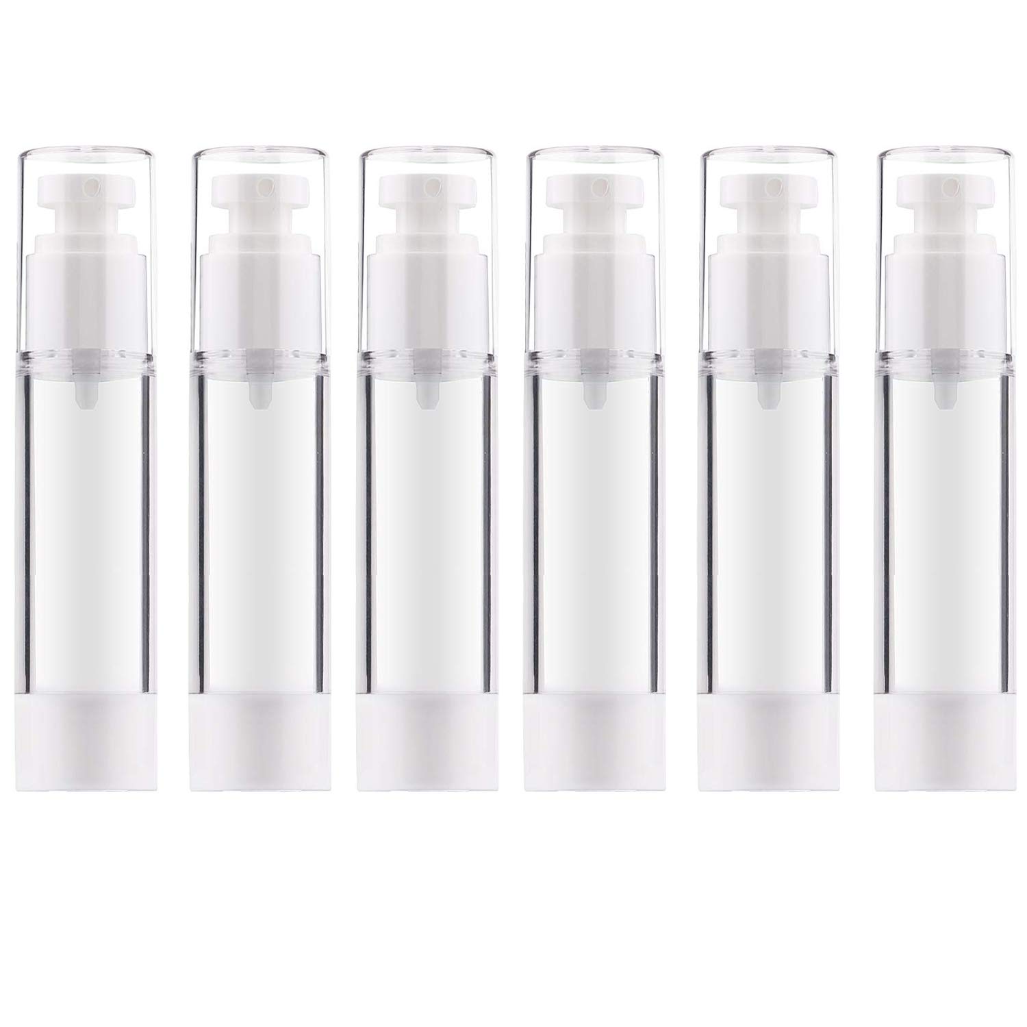 Alledomain 6Pcs 50Ml Airless Pump Bottle | Refillable Empty Clear Travel Lotion Pump Containers Dispenser/Vacuum Press Pump Bottles for Foundation, Essence, Lotion