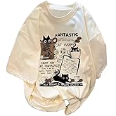 Unisex Y2K Cat Letter Print T-Shirt Harajuku Kawaii Casual Oversize T-Shirts Short Sleeves Cotton Tops