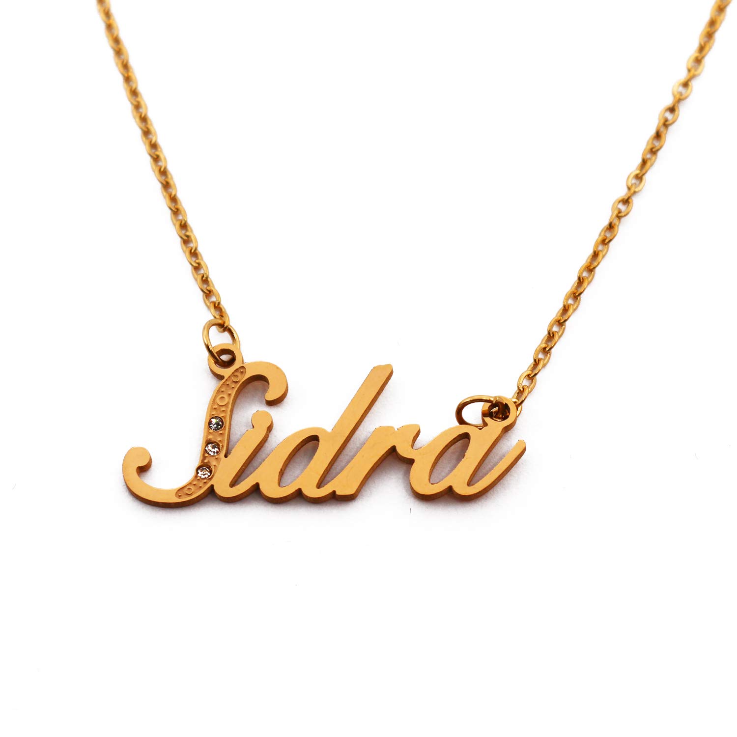 Kigu Sidra Name Necklace Personalised Gold Plated Custom Dainty Name Pendants, Jewellery for Ladies, Girlfriend, Mother, Sister, Friends