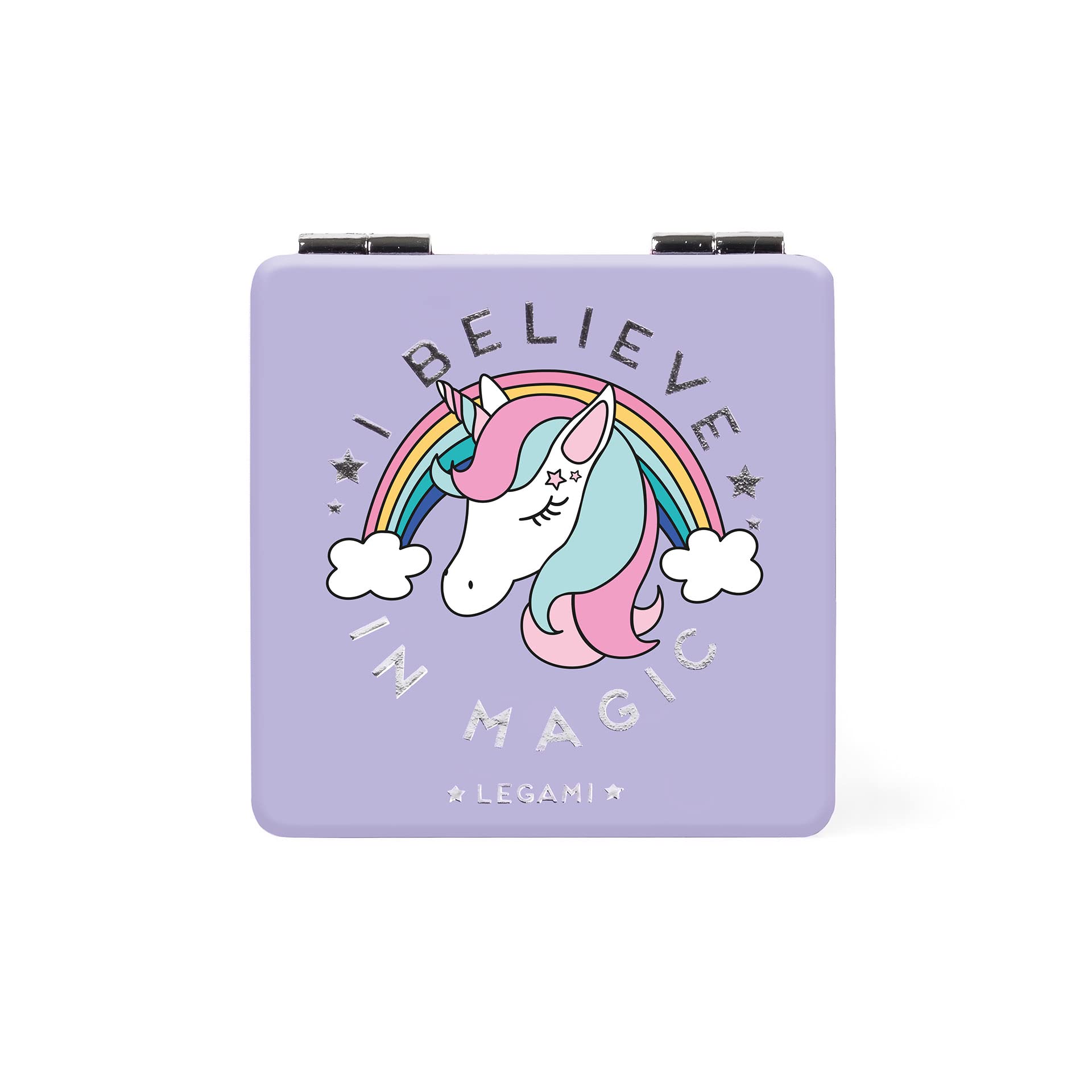 Legami - Mirror with Magnifying Mirror, without Distortion, Ideal for Handbag and Travel, 6 x 6 cm, Unicorn Theme