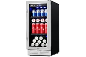 Velivi 15 Inch Beverage Refrigerator and Cooler - 125Cans Capacity Mini Beer Drink Fridge with Glass Door and Lock Under Counter Built-in or Freestanding - for Soda, Beer, Wine - for Home Bar Kitchen