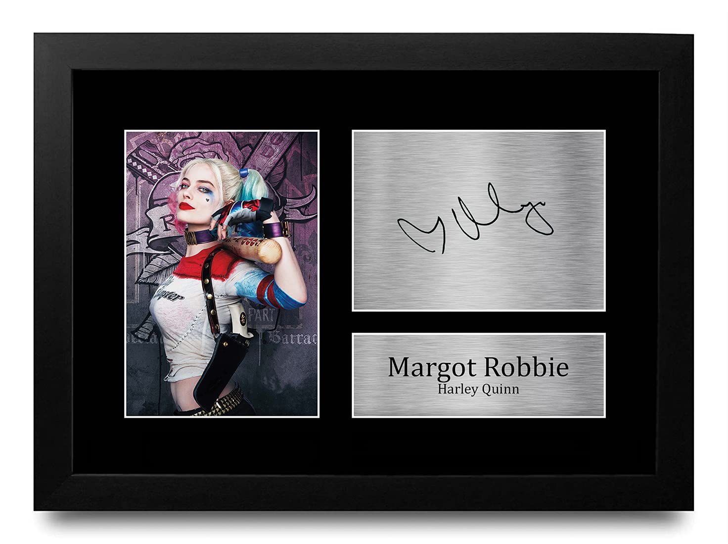 HWC Trading A4 FR Margot Robbie Suicide Squad Harley Quinn Presents Printed Signed Autograph Picture for Movie Memorabilia Fans - A4 Framed