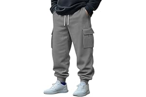 Fleece Lined Pants Men Heavyweight Jogger Sweatpants Drawstring Elastic Waist Cargo Baggy Workout Pants with Pocket