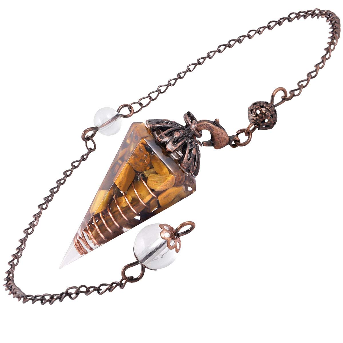 mookaitedecor Natural Tiger’s Eye Crystal Pendulum for Dowsing Divination Scrying Meditation, Healing Crystal Witchcraft Gift, Vintage Classic Crystal Point Dowsing Pendulum Wiccan Decor