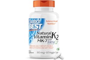 Doctor's Best Natural Vitamin K2 Mk-7 with MenaQ7, 100mcg Vitamin K2 Supplement Supports Bone Health, Non-GMO, 60 Veggie Capsules