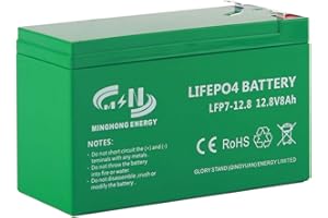 M N MINGHONG ENERGY 12.8V 8Ah lithium Battery, 12 volt LiFePO4 Battery Deep Cycle Lithium Iron Battery, Built-in BMS, 5000+ Cycles Rechargeable Battery Perfect for UPS, Kids Scooters, Fish Finder, Toys