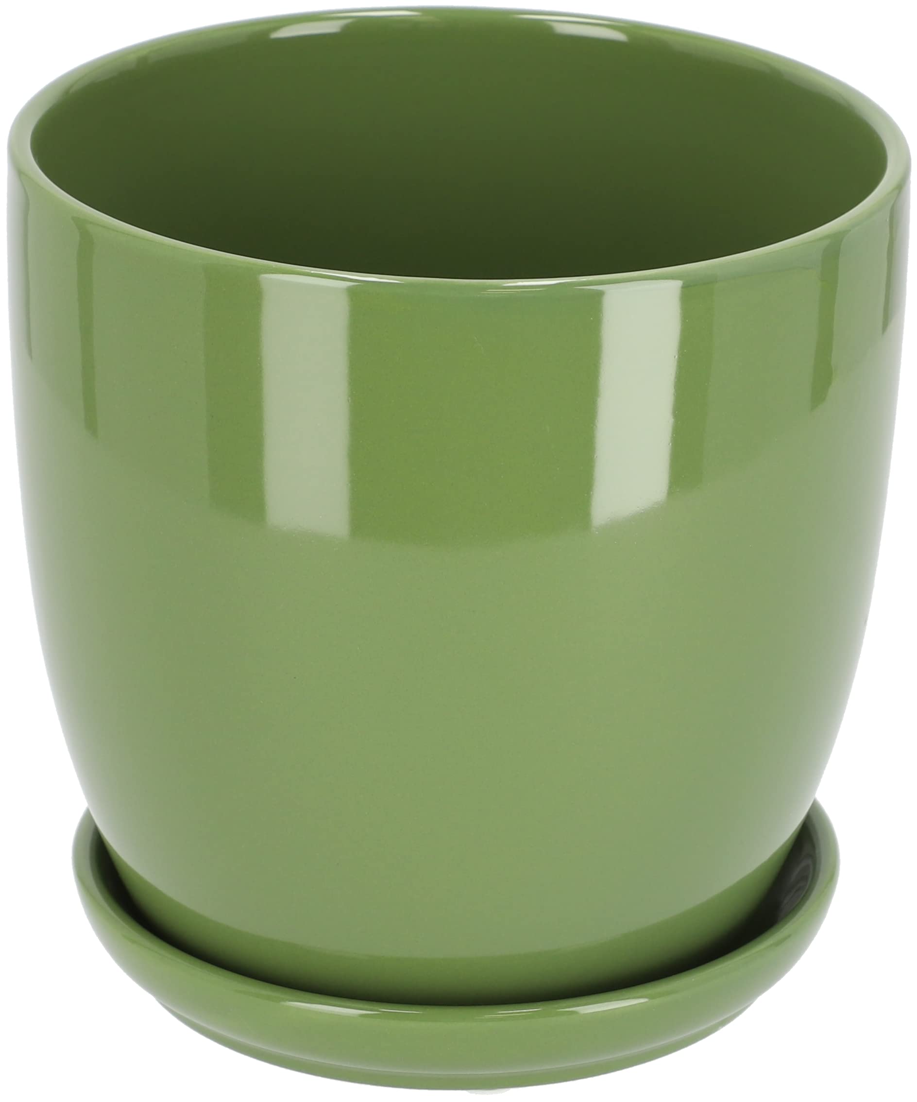 Kotarbau® Set of 2 Ceramic Flower Pot Planters for Flowers, 15 cm Diameter with Drip Tray, Green