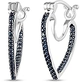 Blue Diamond Heart Hoop Earrings for Women Jewelry 925 Sterling Silver Platinum Rhodium Plated Inside Out Coquette I3 Clarity Costume Jewelry for Women Birthday Christmas Gifts