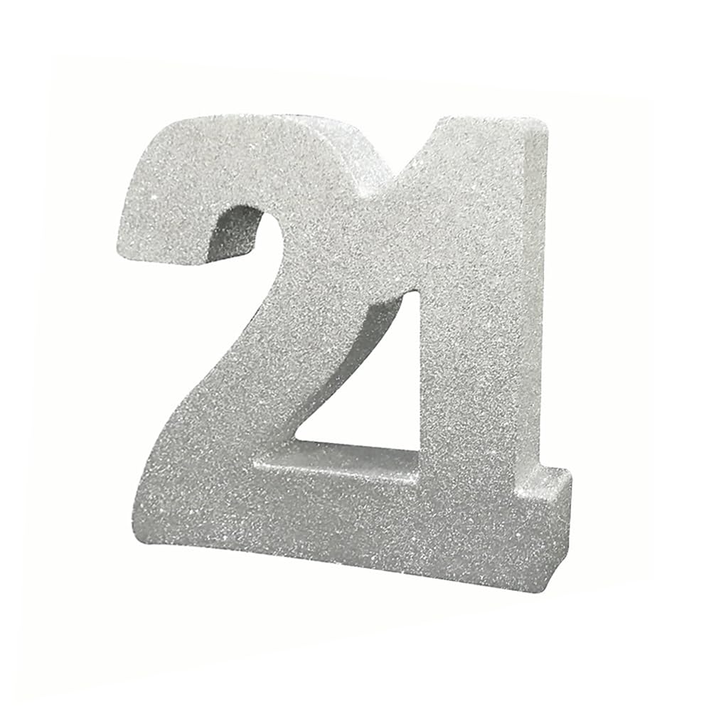 Number 21 Glitter Table Decoration Silver| Table Centrepiece | Table Decorations Centrepiece | 21st Birthday Decorations | Pack of 1 | 20cm |H114
