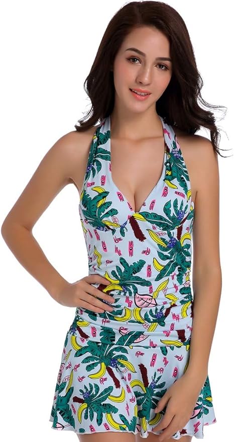 Amazon.com : kunshida Wrap Halter Dress Underwire Bathing Suits Women Swimsuits One Piece Modest 