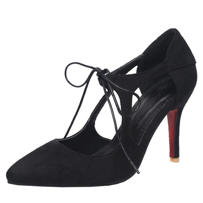 Coolulu Damen High Heels Stiletto Spitz Pumps mit Knöchelriemen Schuhe Zum Schnüren