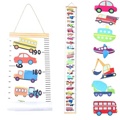 Kids Height Chart – Wooden Frame Canvas Ruler 79 Inches, Grey & Blue Growth Tracker For Nursery