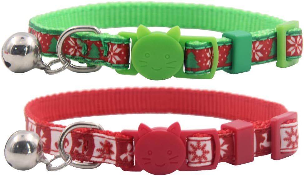 EXPAWLORER 2 Pack Cat Collars Christmas - Sturdy Nylon Adjustable Collars Quick Release Buckle Small to Large Cats