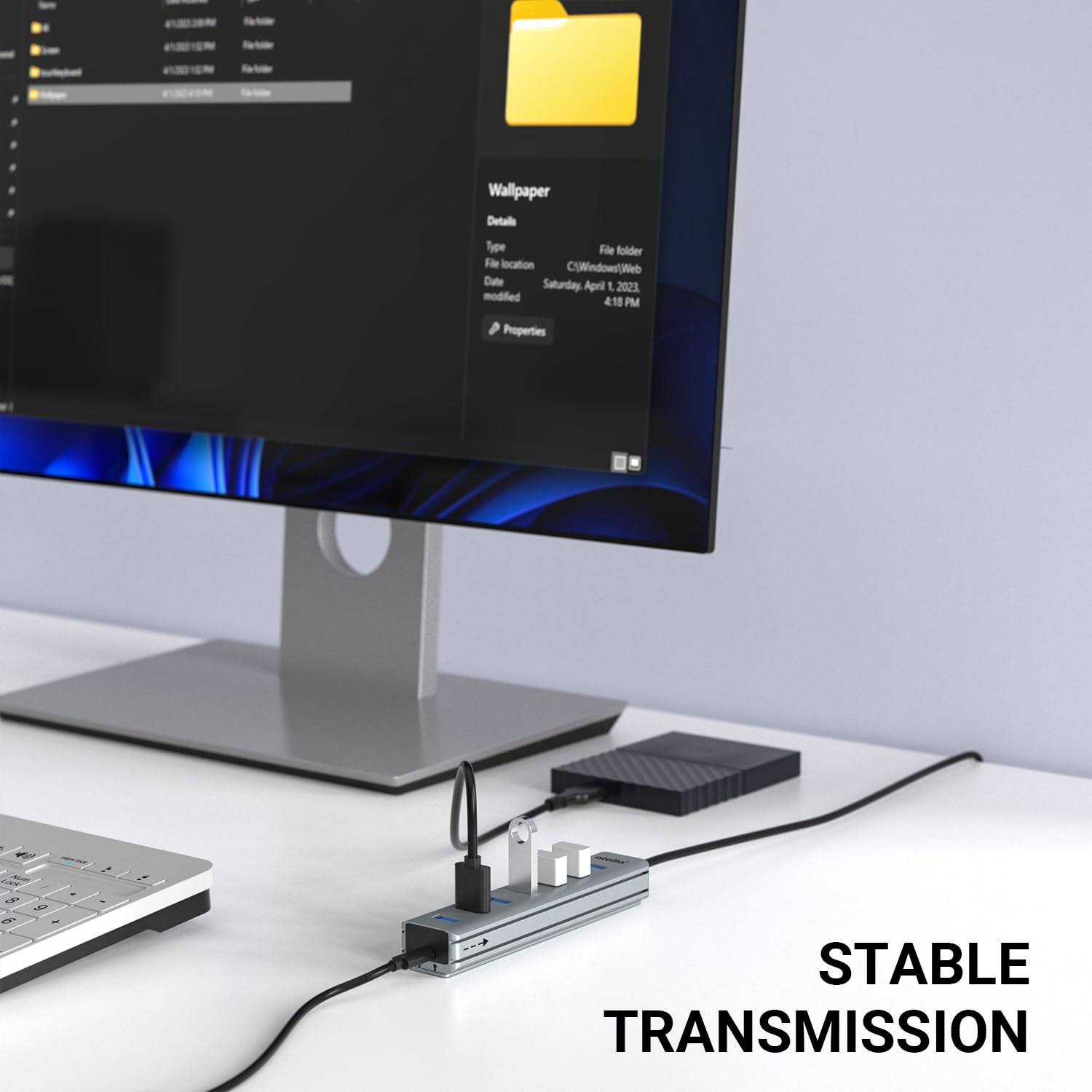 8-Port USB 3.0 Hub mit Aluminium Tischmontage Design, USB Verteiler Adapter mit 100cm Lange Kabel, 5Gbps USB3.0 Datenanschluss, Typ-C Power Port für Desktop, PC, Laptop, Maus, U-Disk 8