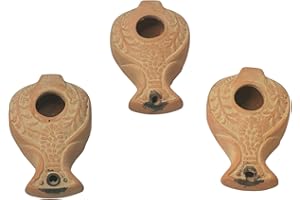 3 Arches USA 3 (Three) Replicas Ancient Clay Oil Lamps Fish Shape - Herodian Oil Lamp- Judaica/Christian, Israel.