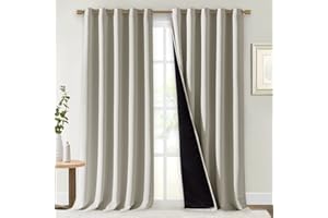 NICETOWN Natural 100% Blackout Curtains for Windows, Super Heavy-Duty Black Lined Total Darkness Drapes for Bedroom, Privacy 