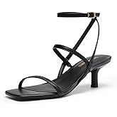 DREAM PAIRS Kitten Heels for Women, Strappy Square Open Toe Ankle Buckle Heeled Sandals Wedding Party Dress Shoes
