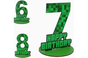 FSNJCZ Pixel Number 7 Birthday Sign Centerpiece, Wooden 7th Number Stand Sign for Boy Girl Kids 7th Birthday Party Decorations