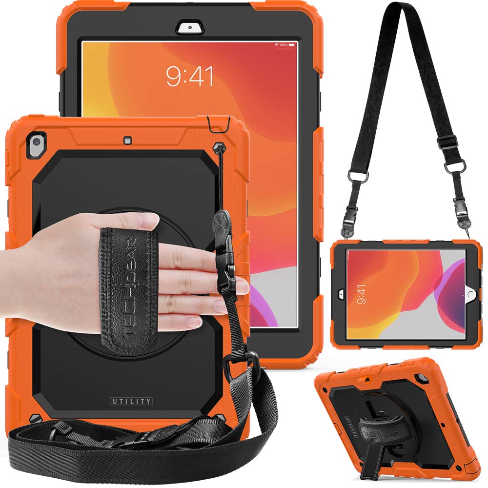 TECHGEAR Utility Case for iPad 10.2 2021/2020 / 2019 [9th, 8th & 7th Generation] Hard Shockproof Protective Cover with 360 Degree Swivel Stand, Shoulder Strap and Hand Grip [Orange] — image 1